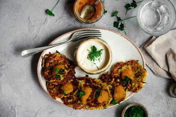 Wall Mural - Zucchini pancakes with pike caviar