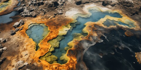 Wall Mural - aerial view of geological landscape with geyser