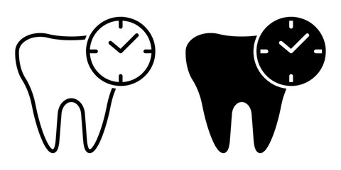 Poster - ofvs505 OutlineFilledVectorSign ofvs - dentist appointment vector icon . tooth with clock sign . isolated transparent . black outline and filled version . AI 10 / EPS 10 / PNG . g11848