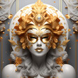 venetian masks, hyperrealistic, golden, art