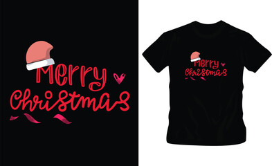 Wall Mural - merry christmas t-shirt design with christmas hat black color shirt for xmas, xmas tree. 25 december