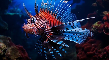 Wall Mural -  a regal lionfish with its vibrant spines, showcasing the delicate balance between beauty and danger in the underwater world.
