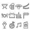 12 Happy birthday icon set. Collection of high quality outline birthday pictograms in modern flat style. Black holiday symbol for web design and mobile app on white background. Celebration line logo.