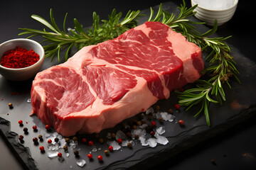 Poster - raw red meat, beef steak close-up on the kitchen table. cooking at home.