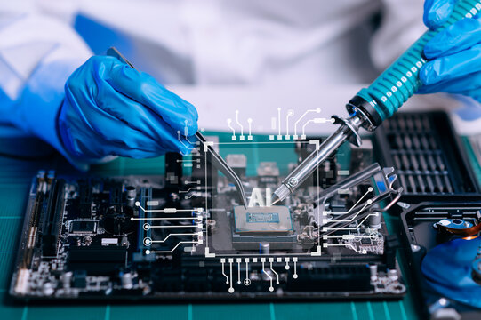 Ai chipset on circuit board in futuristic concept suitable for future technology artwork , Responsive web banner CPU