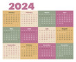 Colorful calendar 2024, vector illustration