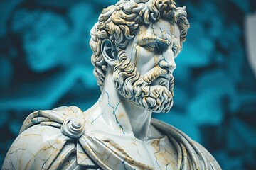 Wall Mural - A abstract stoic marble sculpture, statue, bust of a ancient roman, greek person portraying stoicism.