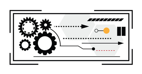 Poster - Abstract Technology Background with Gear Line Art. Enlightenment and Idea Generation Concept Line Art
