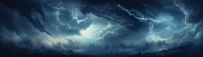 Wall Mural - dark mysterious looking clouds in the beautiful rainy night sky, banner background