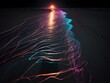 glowing beach, glowing lines, black background, for design, isolated