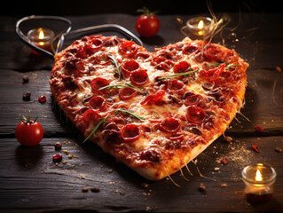 Wall Mural - Top view romantic table setting with pizza