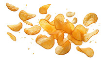 Flying Potato Chips, Isolated On White Background, Png	