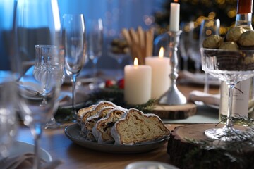 Poster - Festive bread served on table indoors. Celebrating Christmas