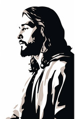 Wall Mural - Simples Jesus Cristo preto preenchido, fundo branco isolado