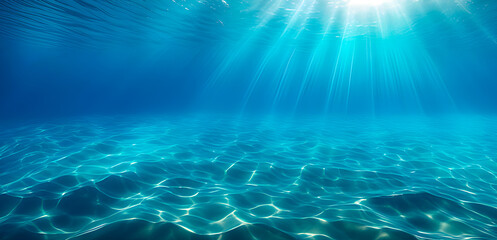 Wall Mural - Serene underwater scene with sun rays. Tropical clear water. Banner format.