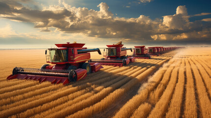 Poster - ?ombine harvester harvesting wheat from the field