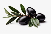 Black Olives With Leaves Isolated On Transparent Or White Background