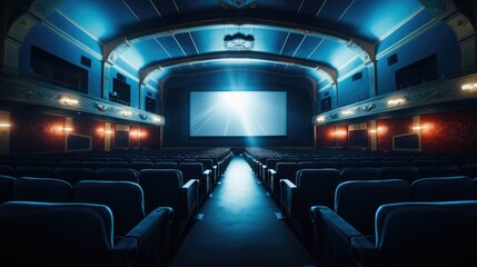 Aufkleber - Empty of cinema in blue color with white blank screen.