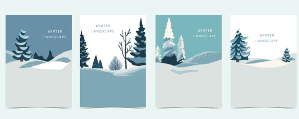 Wall Mural - winter landscape background with mountain,tree.editable vector illustration for postcard,a4 vertical