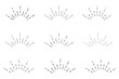 Doodle radial line rays. Hand drawn round corner shine. Sunburst sparkle element. Sun burst doodle icon. Explosion frame. Idea and exclamation symbol. Vector illustration isolated on white background.