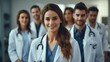 © visoot - Doctors in uniforms standing in hospital, Medical workers smiling team. Generative AI.