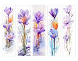 Fototapeta  - Beautiful bookmarks for book lovers, set of 5, decorative design, size of bookmarks 4,5cm x 18cm, illistration, PNG, love to read, Spring flower bookmark