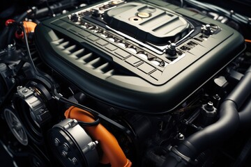 Poster - Top view of engine in car. Generative AI.