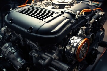 Poster - Top view of engine in car. Generative AI.