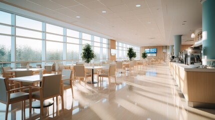 Fototapete - A restaurant inside a modern hospital. Generative AI.