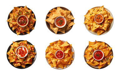 Wall Mural - collection set a plate of nachos with dipping sauce isolated on a transparent background, top view