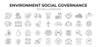 ESG Icon editable stroke outline icons set. Environment, social, governance, sustain, development, achievement, earth and ecological. Vector
