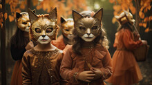 Girls In Halloween Fox Masks