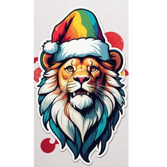 Wall Mural - Lion with Santa Hat