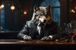 a wolf in a smock in a bar