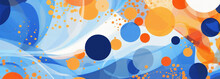 A Painting Of Blue And Orange Circles On A White Background With A Blue And Orange Swirl And Dots On The Bottom, Triadic Color Scheme, An Abstract Painting, Geometric Abstract Art, Generative Ai