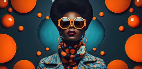 Wall Mural - afro american woman wearing funky sunglasses infront of a colorful dotted background