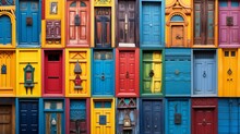  A Collection Of Eclectic And Brightly Painted Doors, Symbolizing Diversity And Cultural Richness.