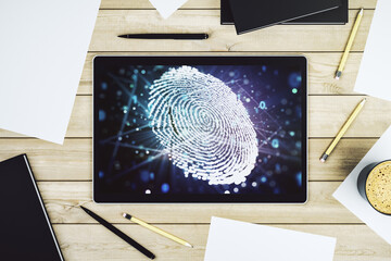 Aufkleber - Abstract creative fingerprint concept on modern digital tablet screen. Top view. 3D Rendering