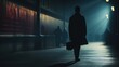 Silhouette of Man Walking in Urban Nightlight