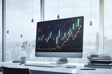 Poster - Modern computer screen with abstract financial diagram, banking and accounting concept. 3D Rendering
