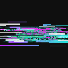 Poster - Pixel Abstract Art Glitched Data Signal Effect Color with Noise Illustration, Hologram Colors