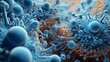 close up of 3d microscopic blue bacteria, 16:9