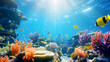 A beautiful underwater scene - Seaweed and natural sunlight underwater seascape in the ocean landscape with seaweeds