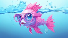 A Fish In Pink Glasses Swims Underwater.