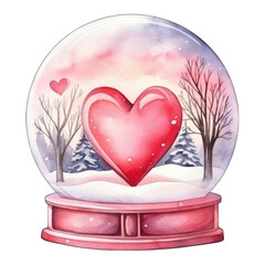 Wall Mural - Heart Valentine's Day snowglobe, isolated on white transparent background