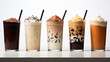 Four iced coffee concoctions. Generative Ai.