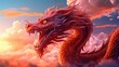 Digital art of a red chinese dragon on the sky.