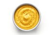 Mustard dip in a bowl isolated on transparent or white background, top view