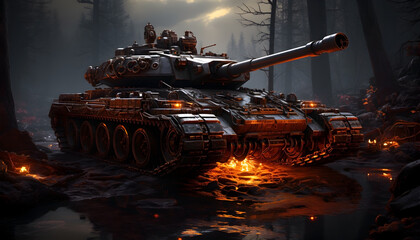 tank in the night. war bearing tank detailed metals, Army tanks. tank in the night.