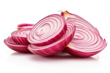 Red Onion Slices Isolated On Transparent Or White Background